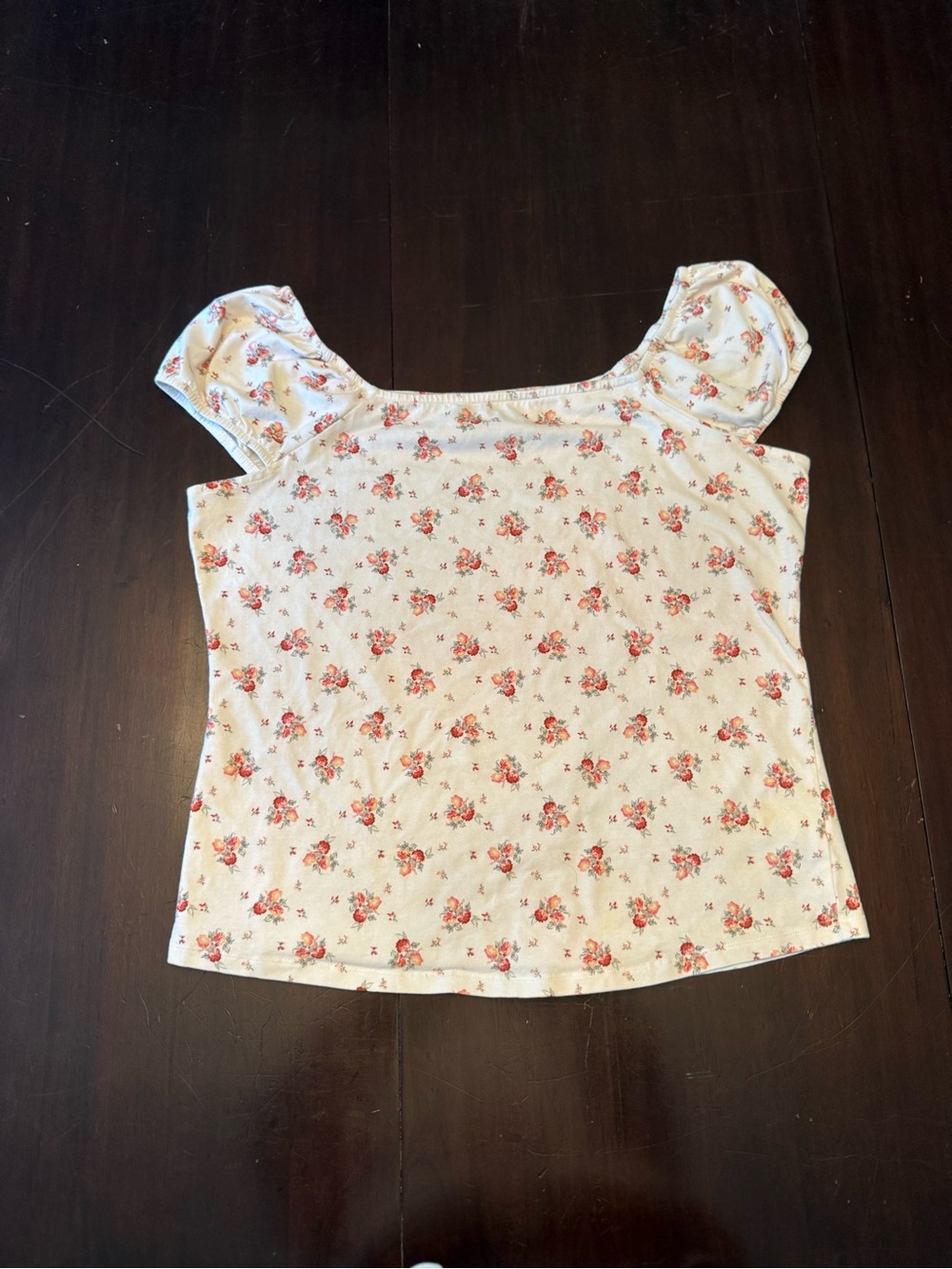Women's Cream Floral Puff Sleeve Top